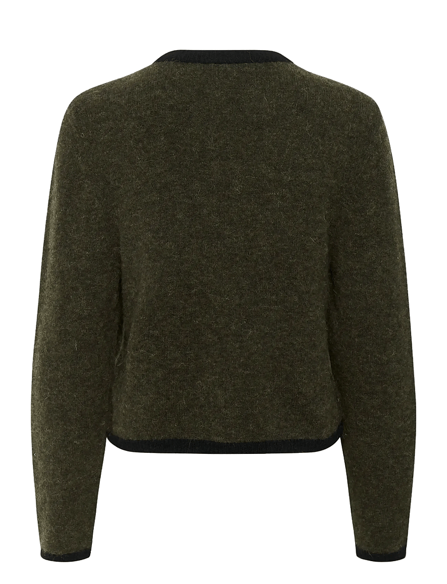 Gestuz - GZalpha ls contrast cardigan - muotitrendit - olive mÉlange/black - 2