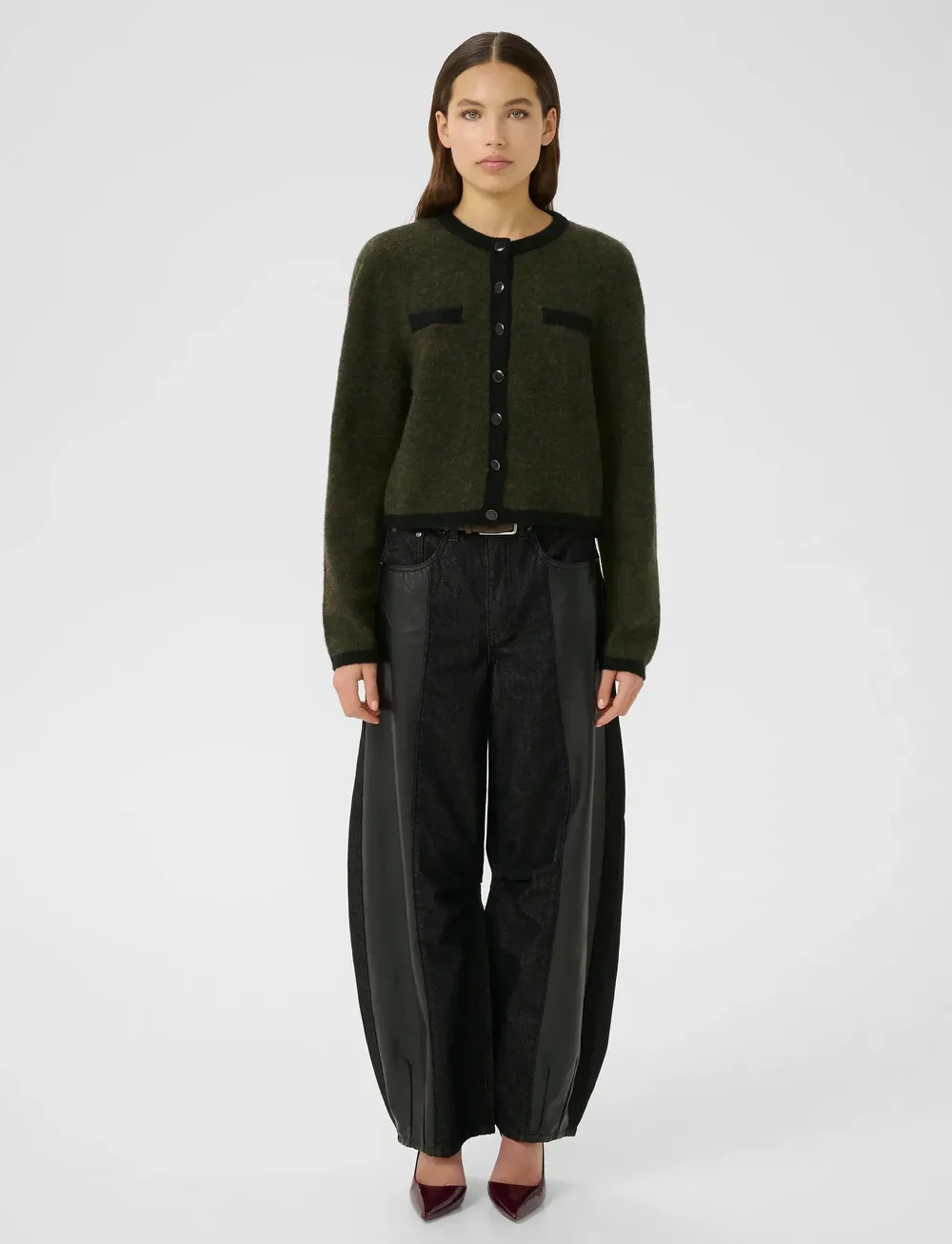 Gestuz - GZalpha ls contrast cardigan - neuletakit - olive mÉlange/black - 3