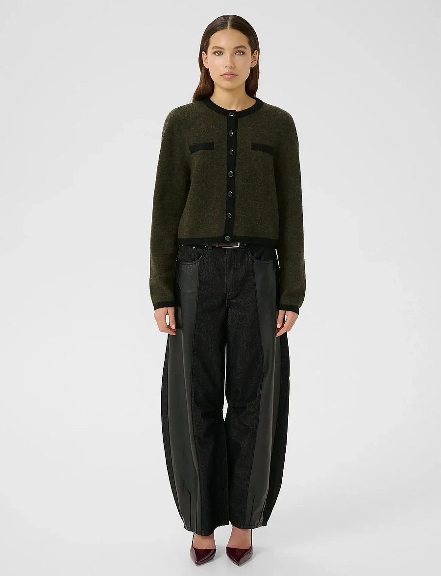Gestuz - GZalpha ls contrast cardigan - muotitrendit - olive mÉlange/black - 3