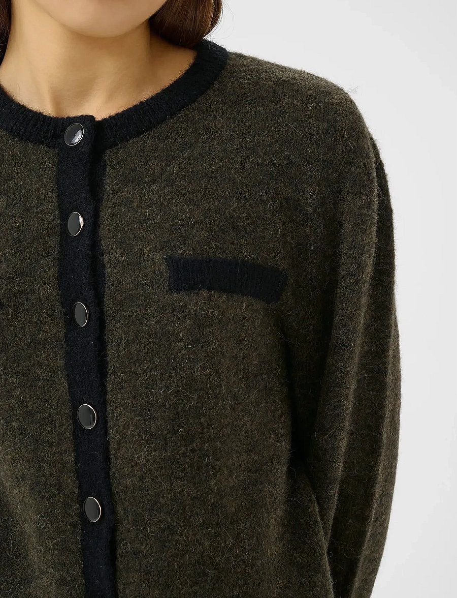 Gestuz - GZalpha ls contrast cardigan - muotitrendit - olive mÉlange/black - 5