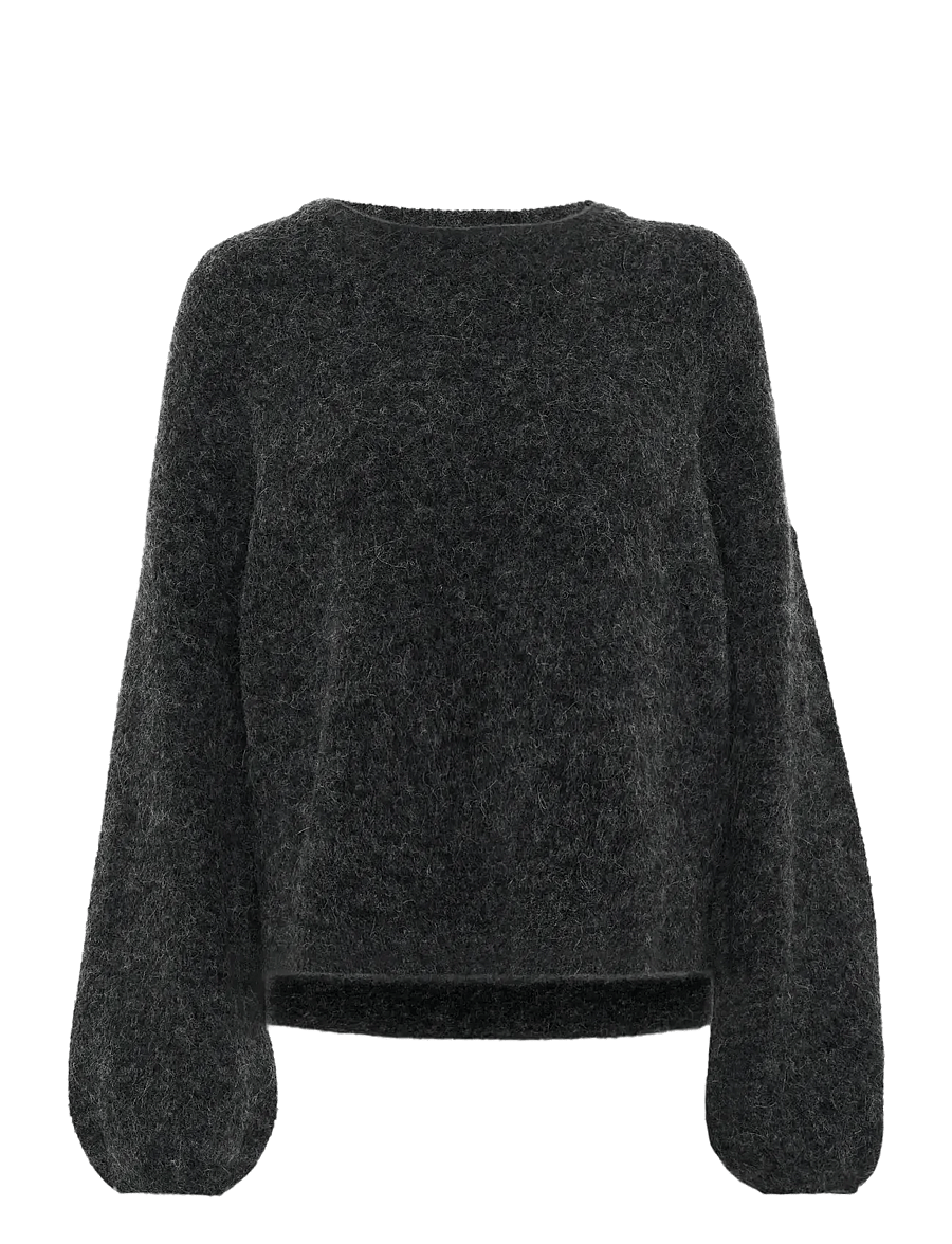Gestuz - GZalpha slit pullover NOOS - striktrøjer - charcoal melange - 1