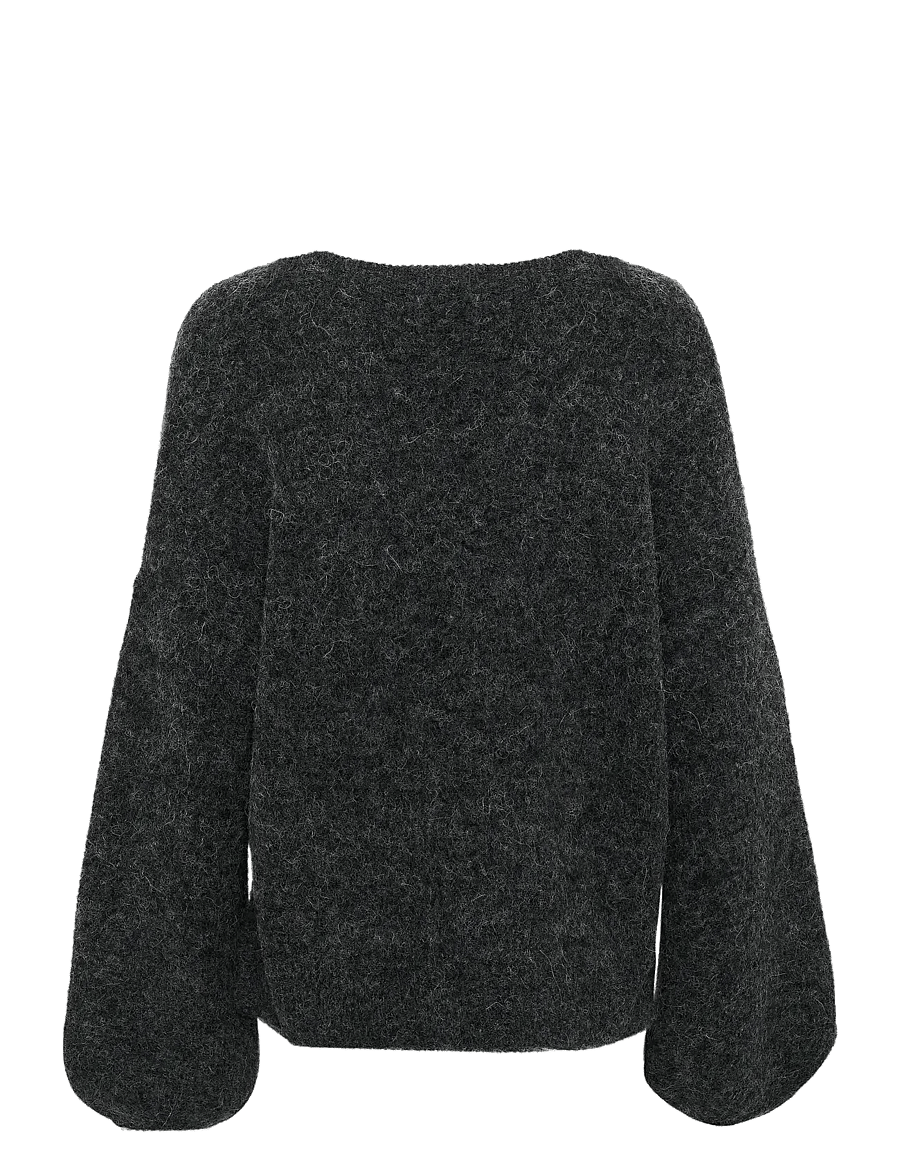 Gestuz - GZalpha slit pullover NOOS - striktrøjer - charcoal melange - 2