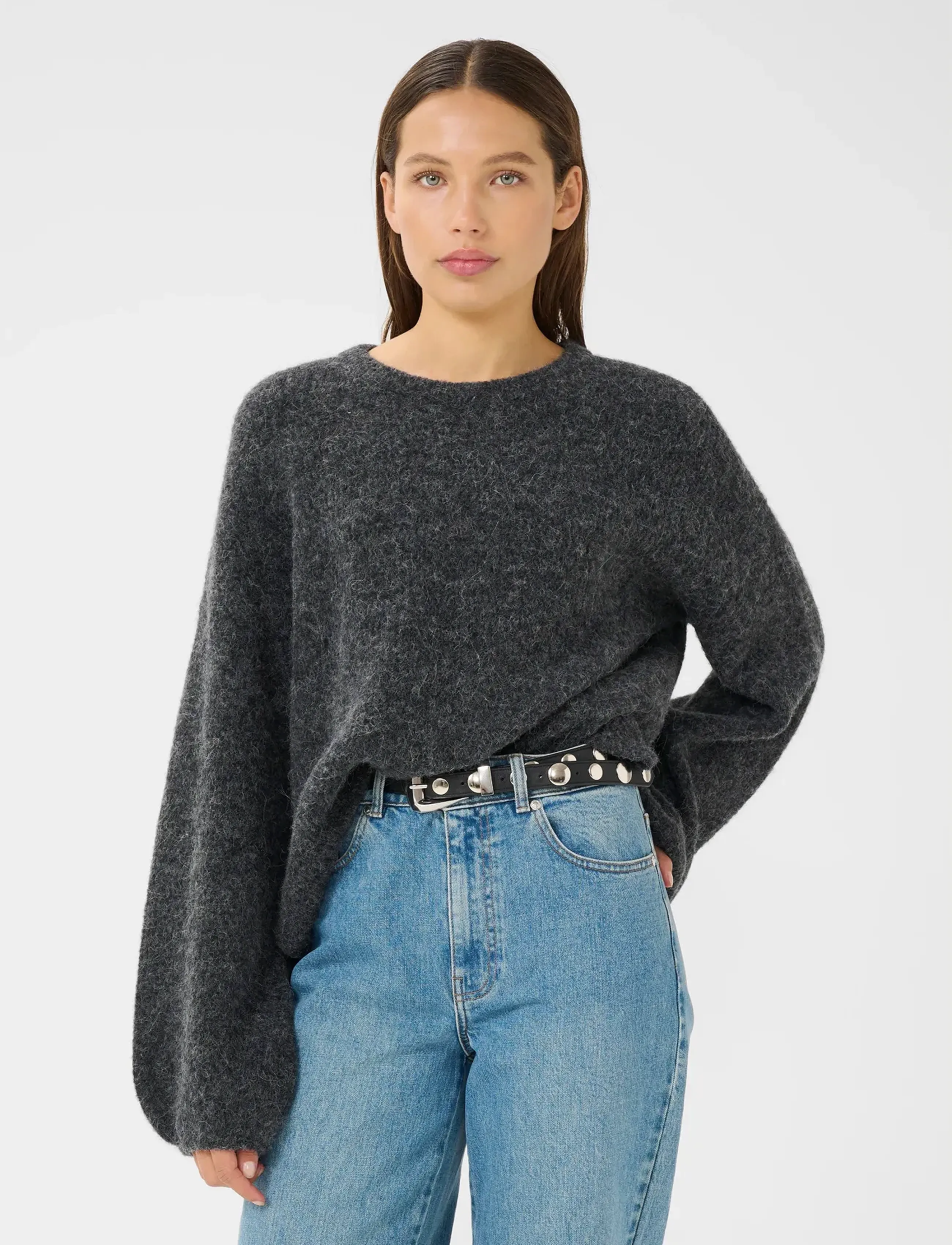 Gestuz Gzalpha Slit Pullover Noos, Kvinder, Strikket Pullover med Ballonærmer, Grå, Str: L