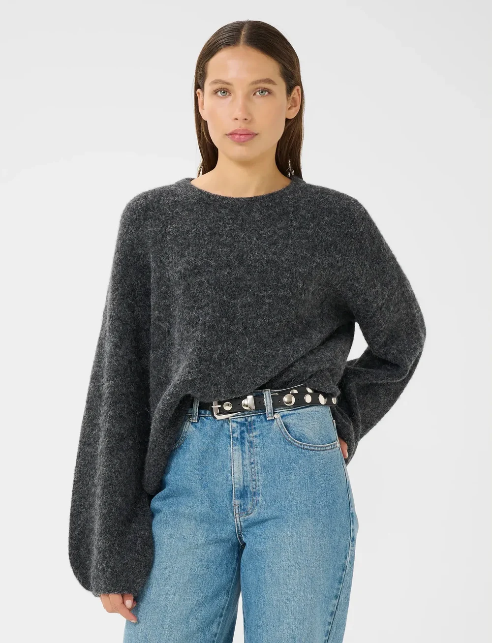 Gestuz - GZalpha slit pullover NOOS - striktrøjer - charcoal melange - 0