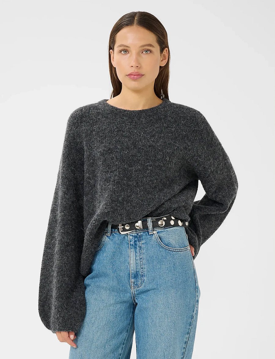 Gestuz - GZalpha slit pullover NOOS - striktrøjer - charcoal melange - 0