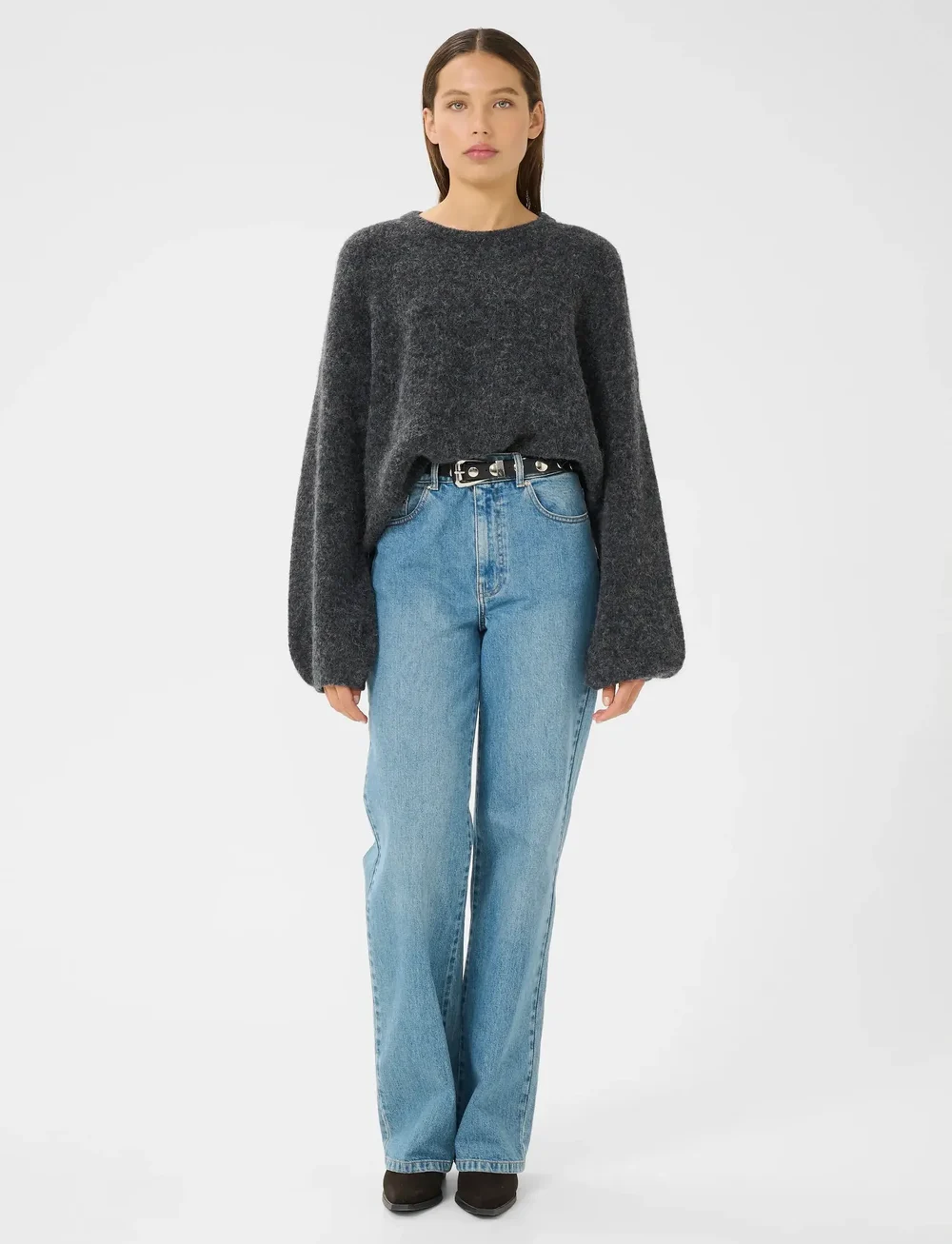 Gestuz - GZalpha slit pullover NOOS - striktrøjer - charcoal melange - 3