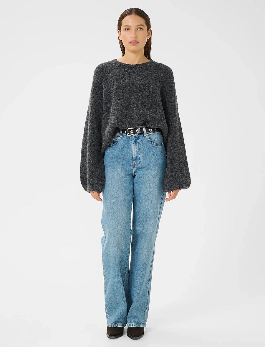 Gestuz - GZalpha slit pullover NOOS - striktrøjer - charcoal melange - 3