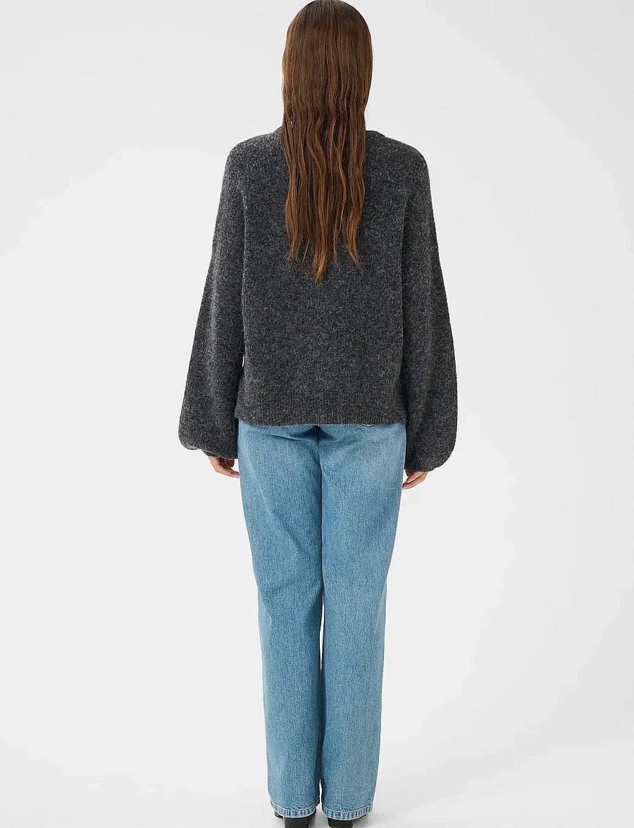 Gestuz - GZalpha slit pullover NOOS - striktrøjer - charcoal melange - 4