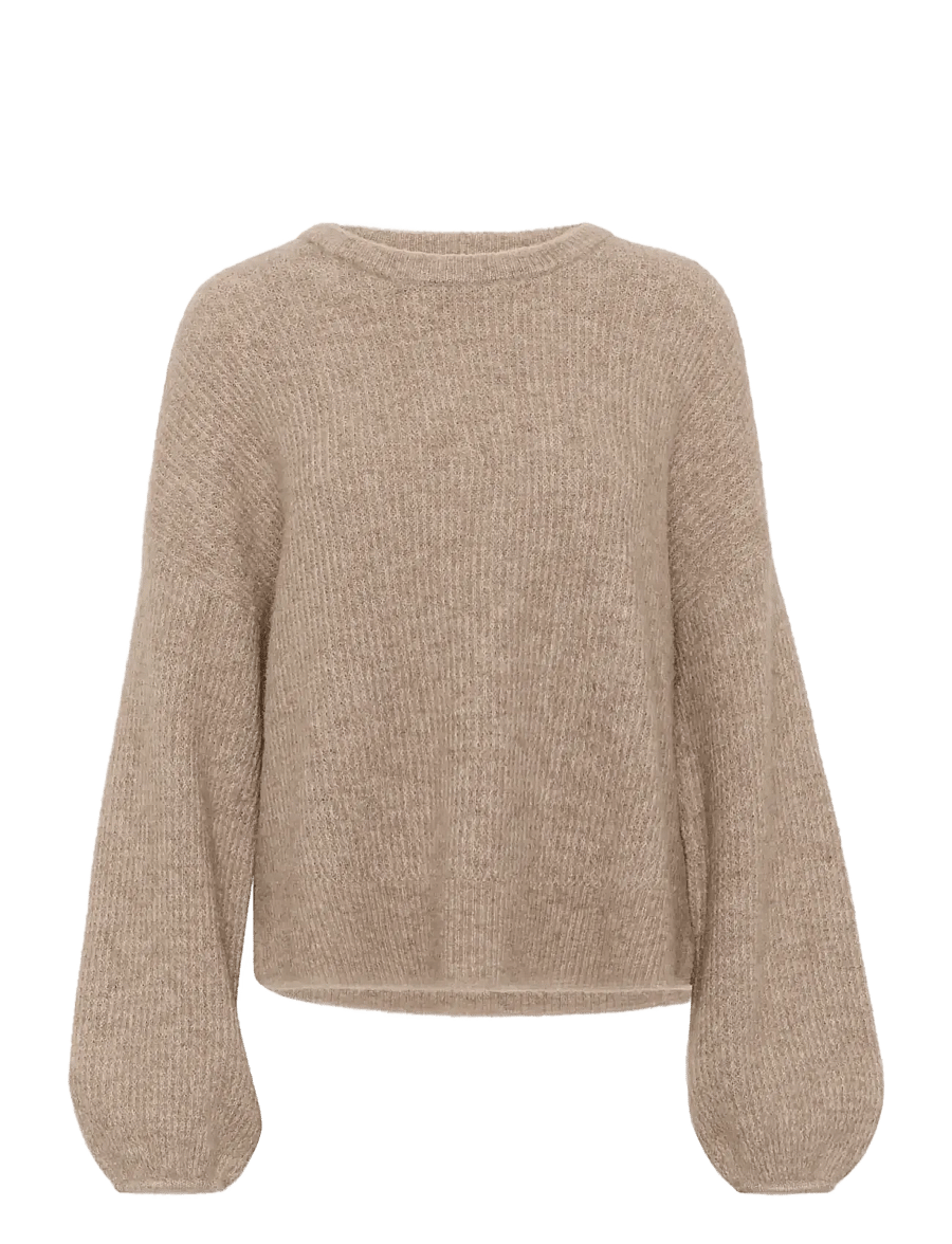 Gestuz - GZalpha slit pullover NOOS - striktrøjer - warm sand melange - 1