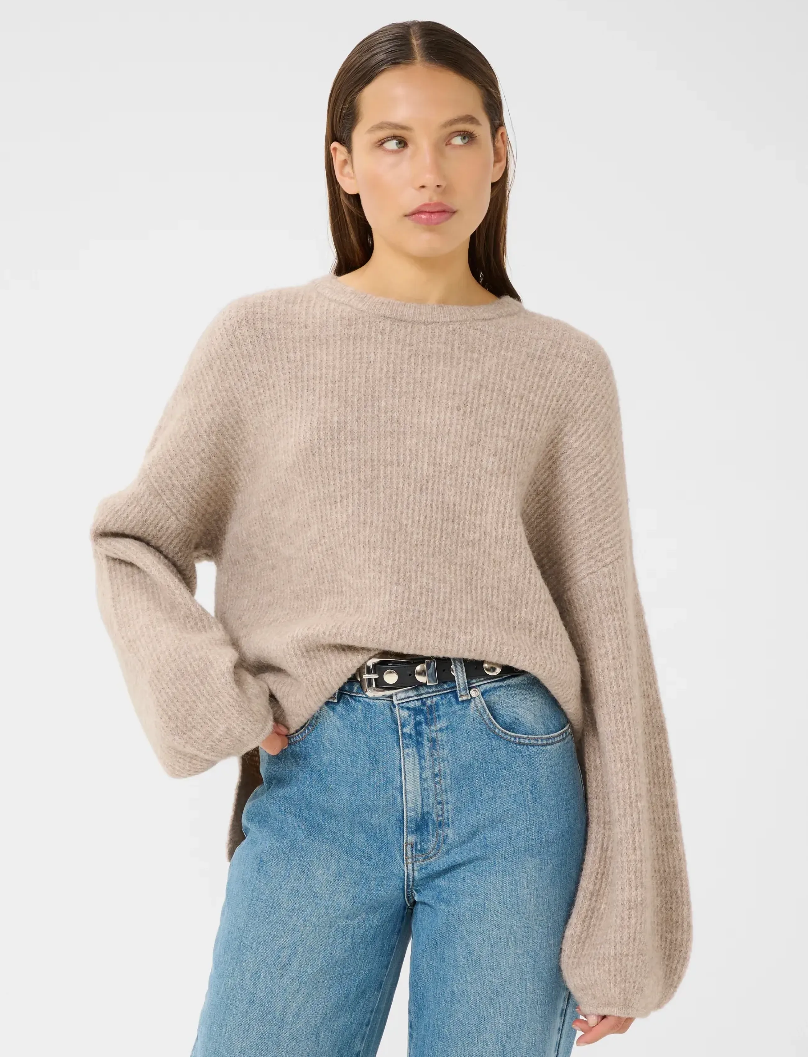 Gestuz Gzalpha Slit Pullover Noos, Kvinder, Strikket Pullover med Ballonærmer, Beige, Str: M