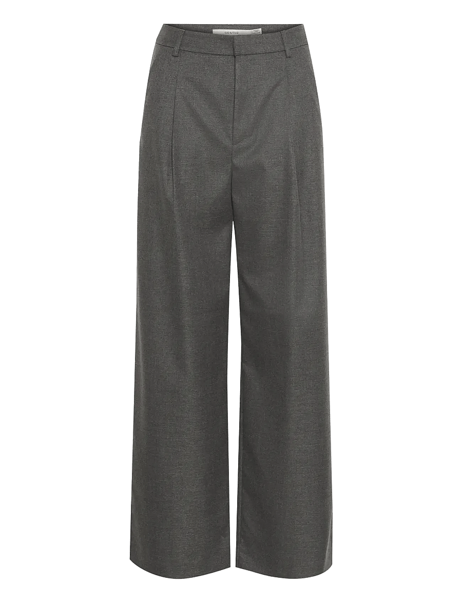 Gestuz - GZpaula MW wide pants NOOS - pantalons habillés - dark grey melange - 1