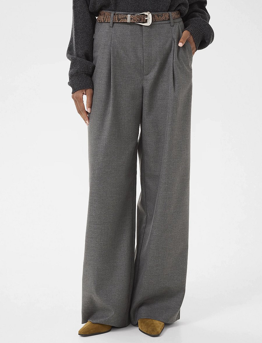 Gestuz - GZpaula MW wide pants NOOS - pantalons habillés - dark grey melange - 0