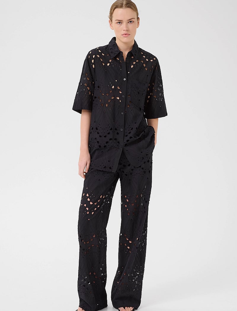 Gestuz - GZbaylor HW pants - hosen mit weitem bein - black - 3