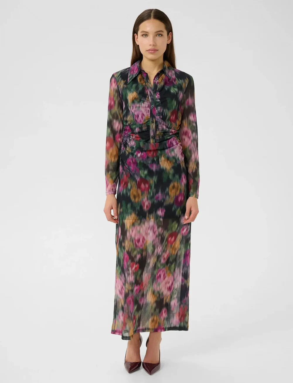 Gestuz - GZfadia P long dress - skjortklänningar - red faded flower - 3