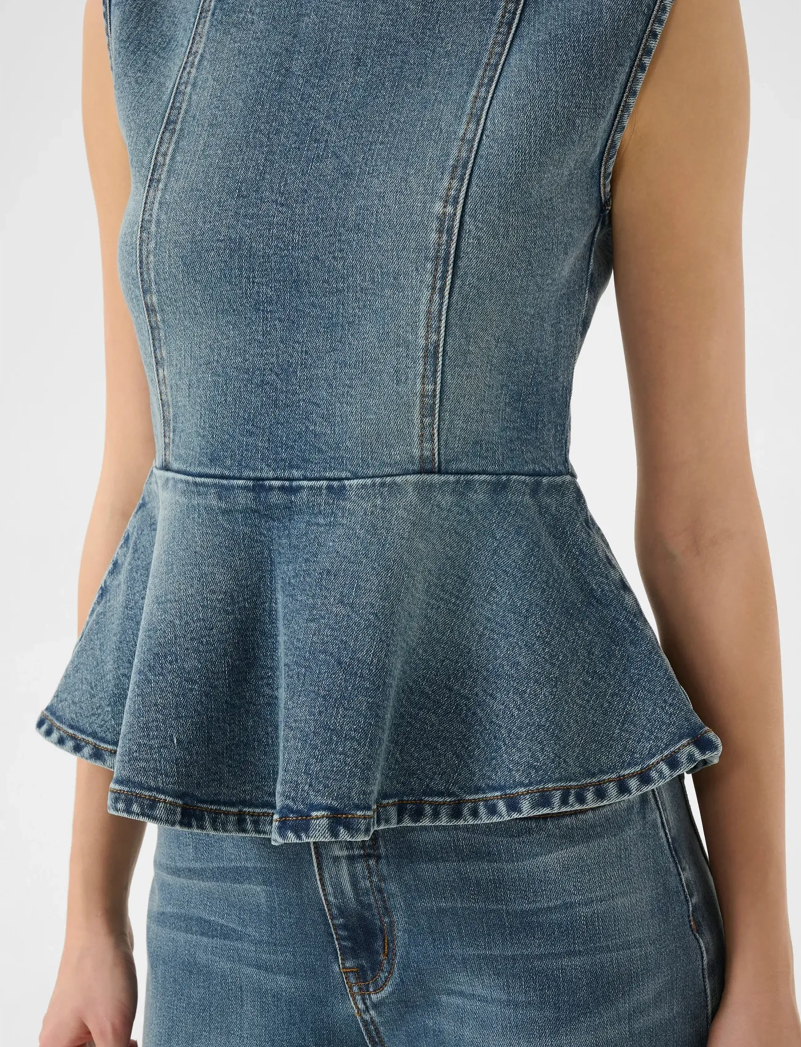 Gestuz - GZviva sl top - hihattomat topit - vintage blue denim - 5