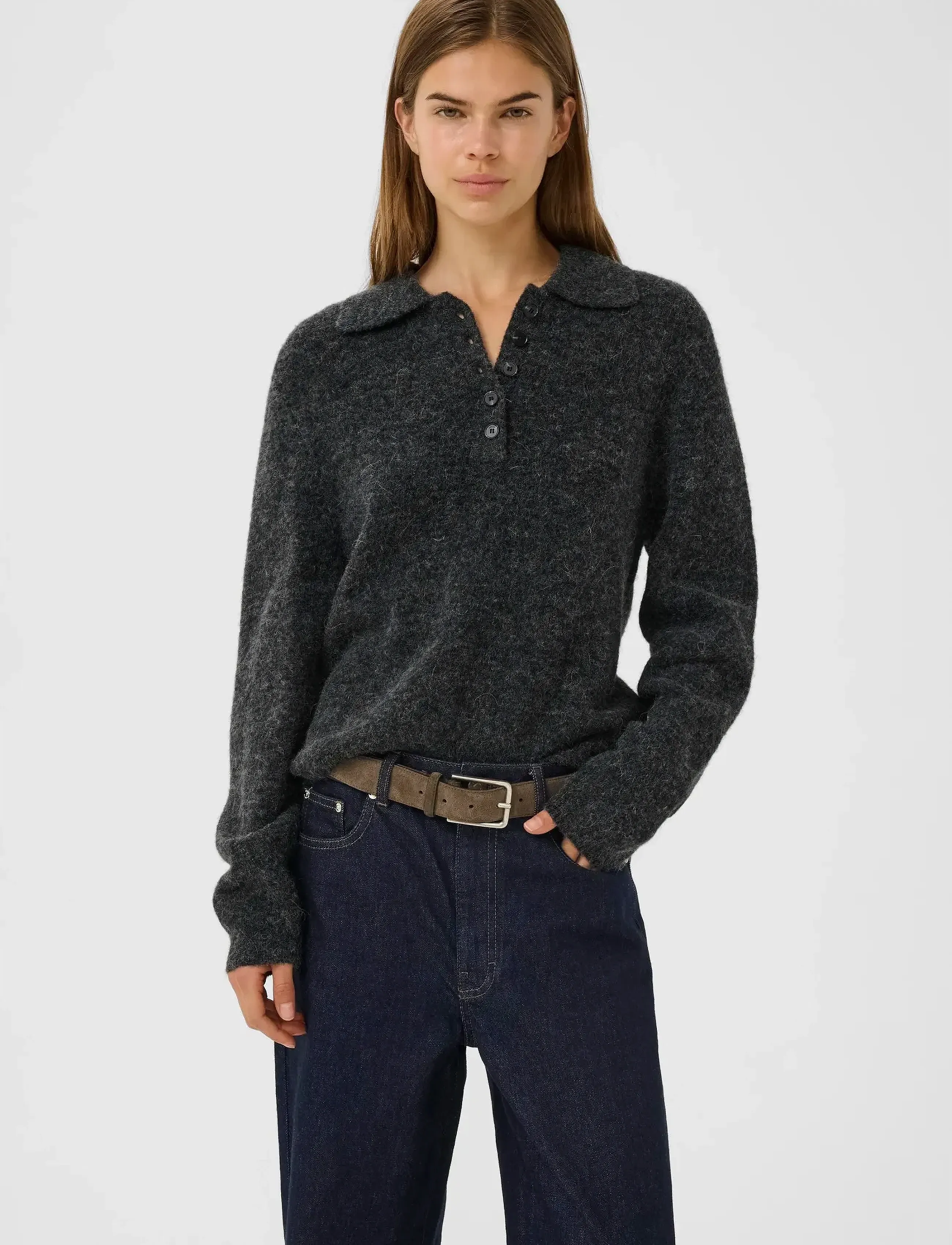 Gestuz Gzalpha Polo Pullover, Kvinder, Polo Pullover, Grå, Str: L