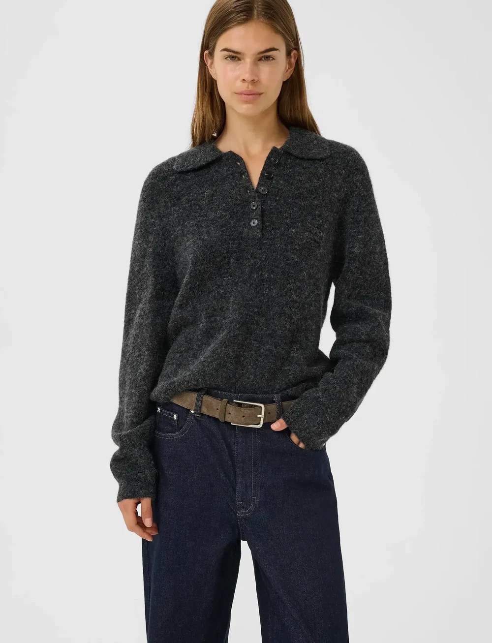 Gestuz - GZalpha polo pullover - striktrøjer - charcoal melange - 0