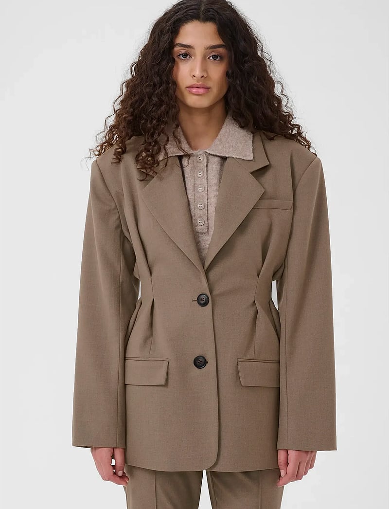Gestuz - GZpaula waist blazer - yksiriviset bleiserit - dark timberwolf melange - 0