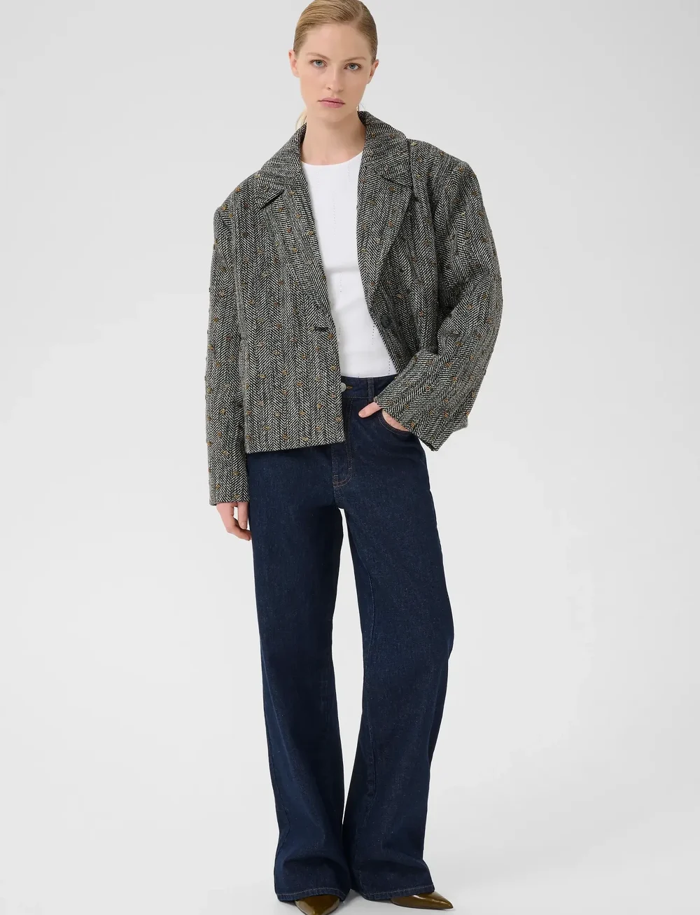 Gestuz - GZriva OZ jacket - korte blazere - herringbone black/grey - 0