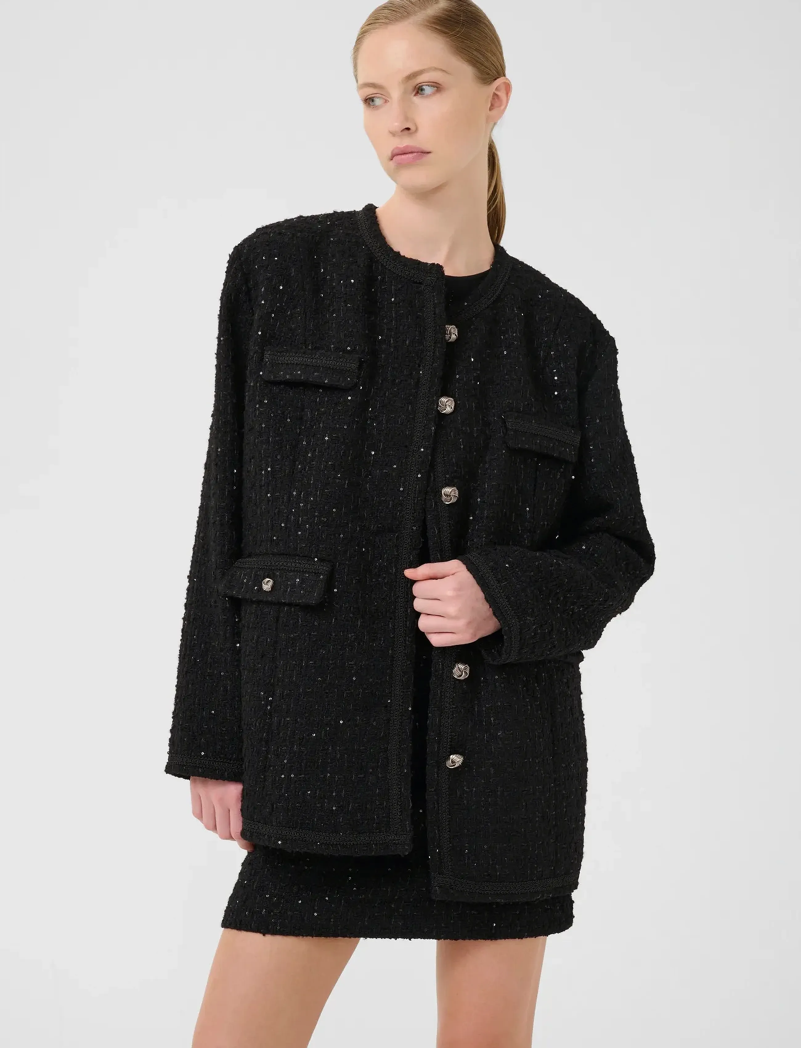 Gestuz Gzkeiko Jacket, Kvinder, Paillet Tweed Jakke, Sort, Str: 36
