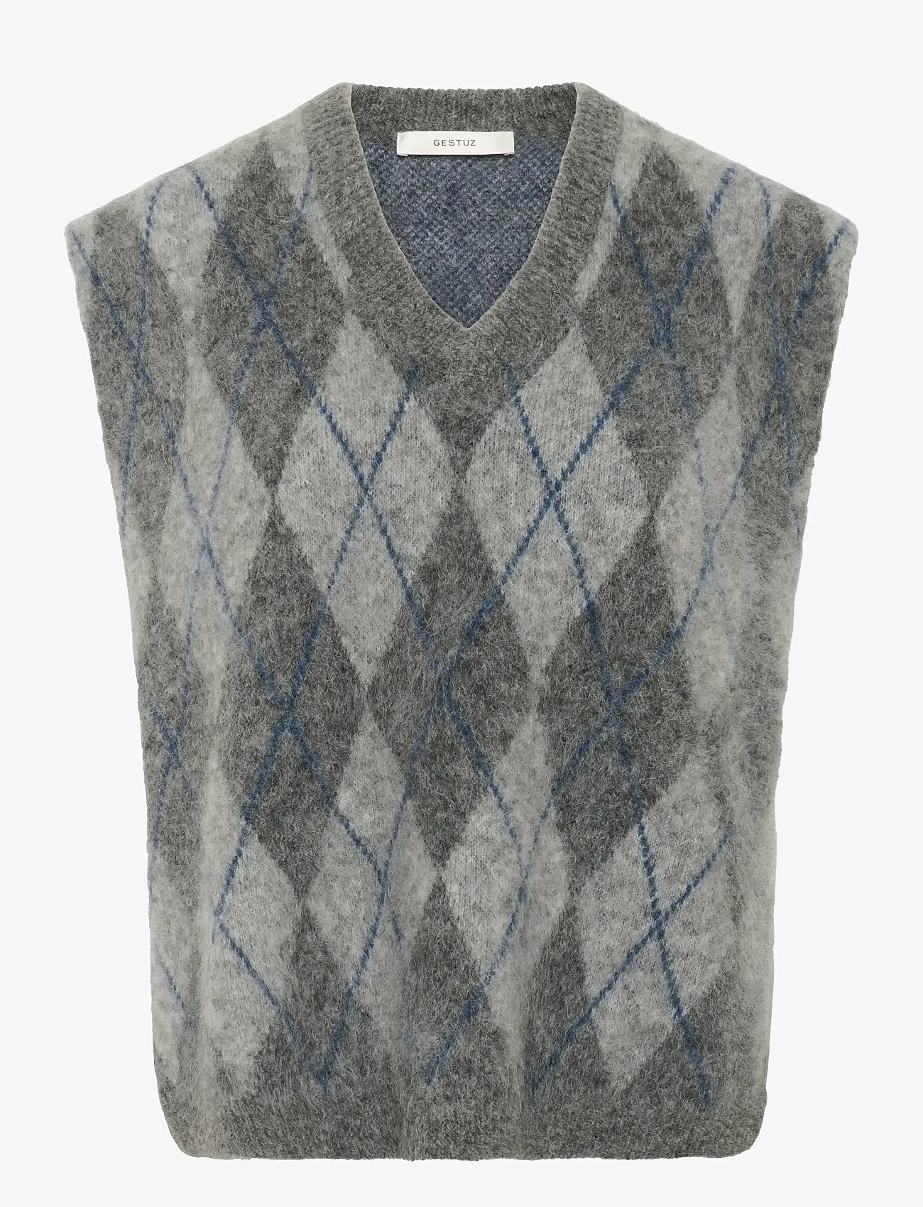 Gestuz - GZsasi vest - stickade västar - check dark grey/grey/blue comb - 1