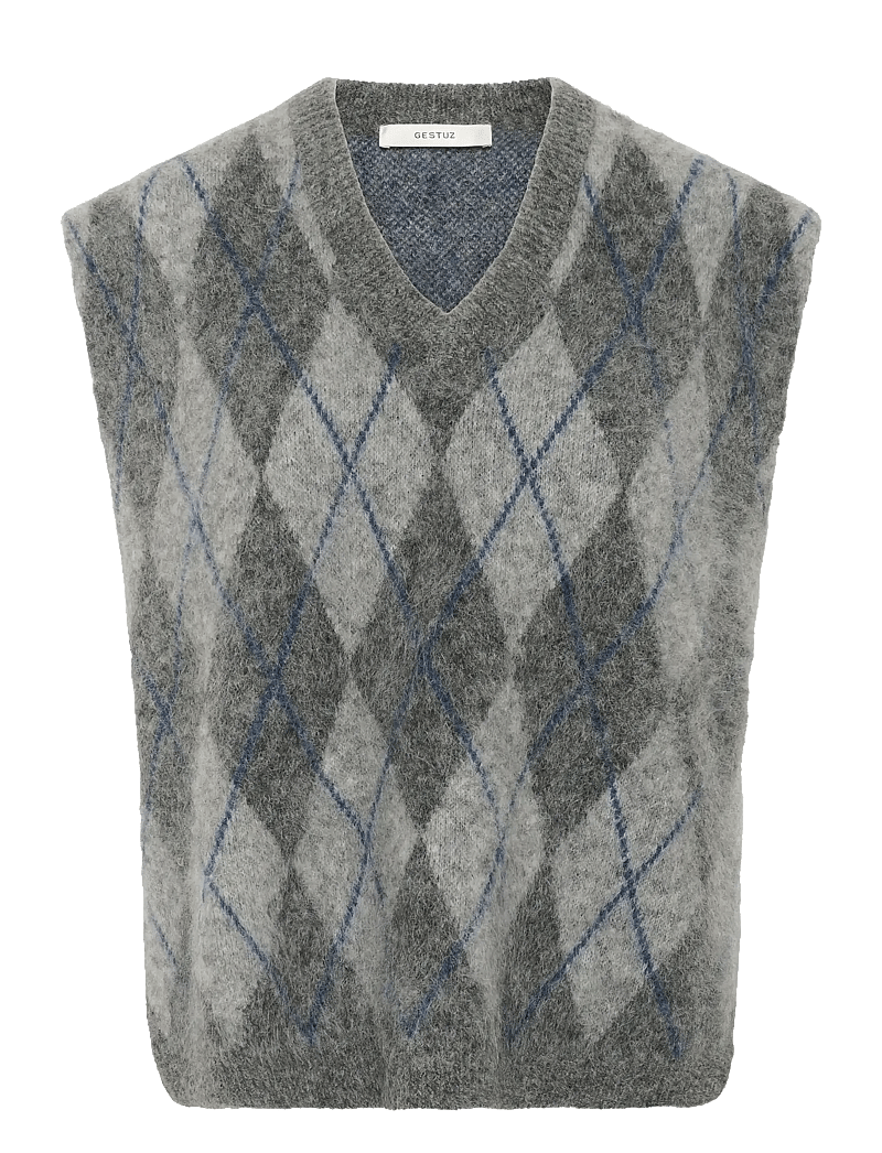 Gestuz - GZsasi vest - stickade västar - check dark grey/grey/blue comb - 1