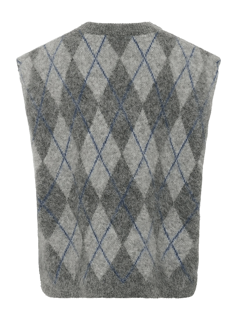 Gestuz - GZsasi vest - stickade västar - check dark grey/grey/blue comb - 2