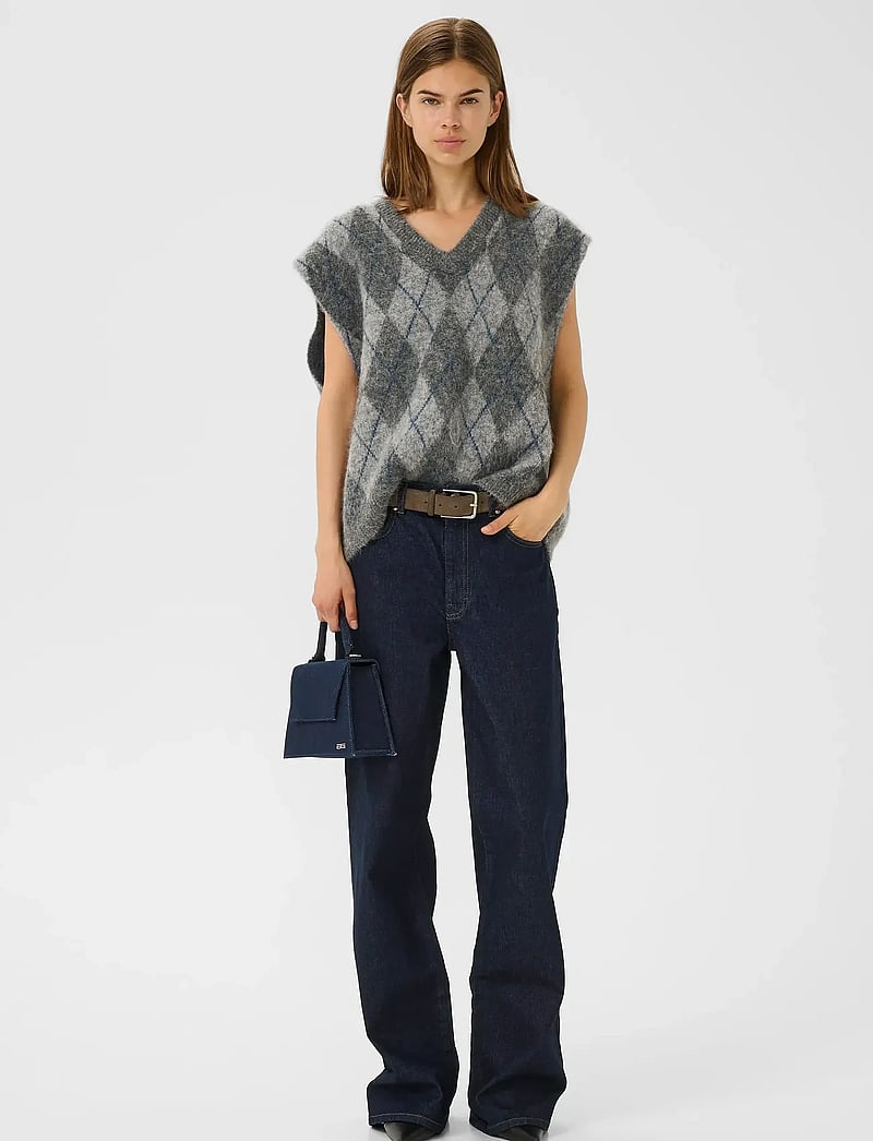 Gestuz - GZsasi vest - stickade västar - check dark grey/grey/blue comb - 3