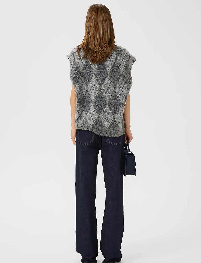 Gestuz - GZsasi vest - stickade västar - check dark grey/grey/blue comb - 4