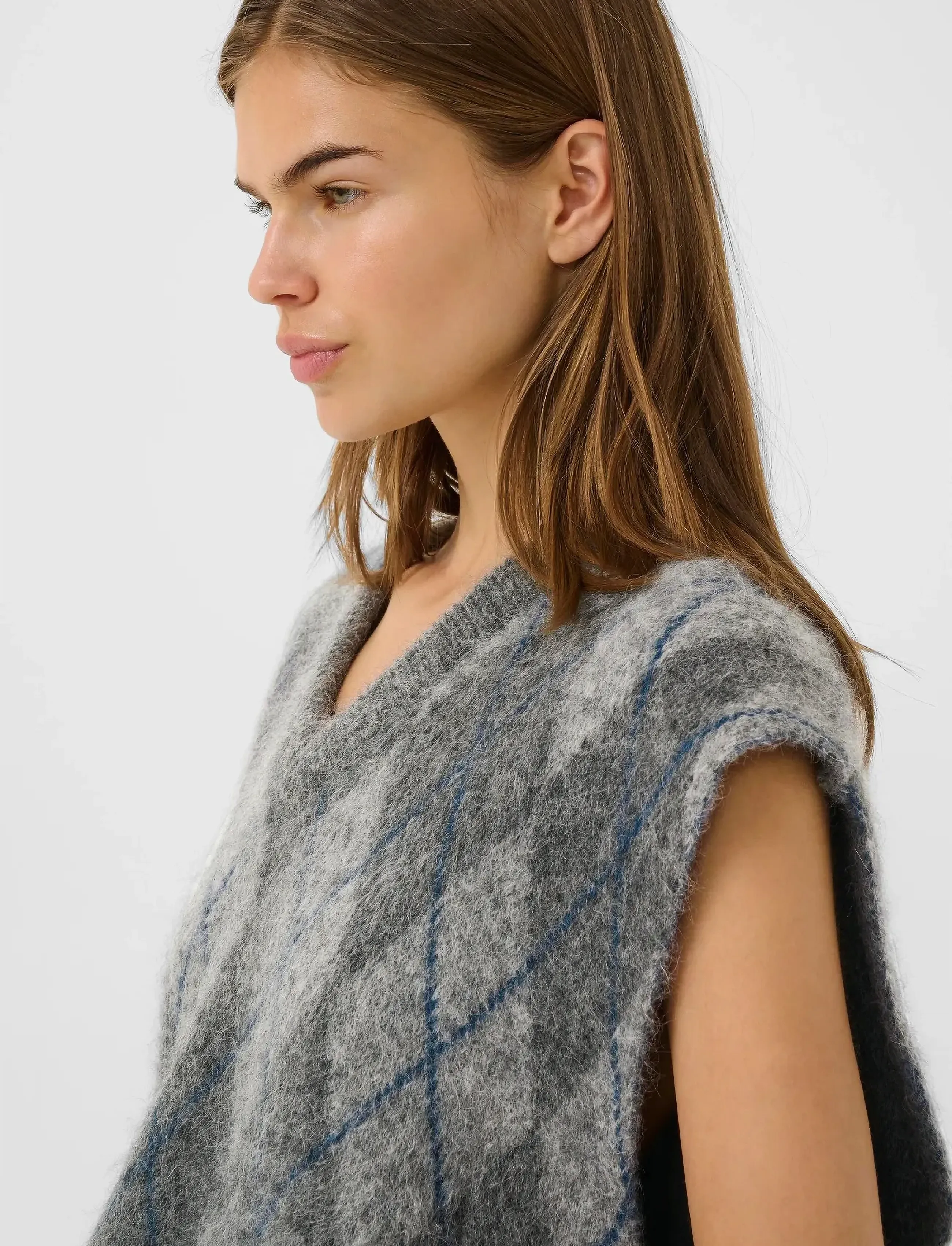 Gestuz - GZsasi vest - gestrickte westen - check dark grey/grey/blue comb - 5