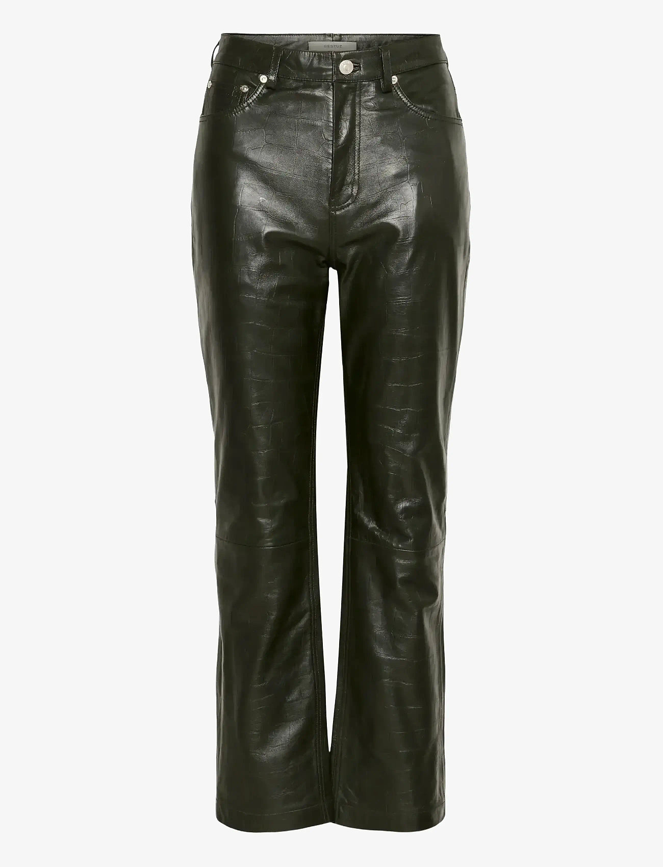 Gestuz - GZelena HW straight pants - læderbukser - green croco - 1