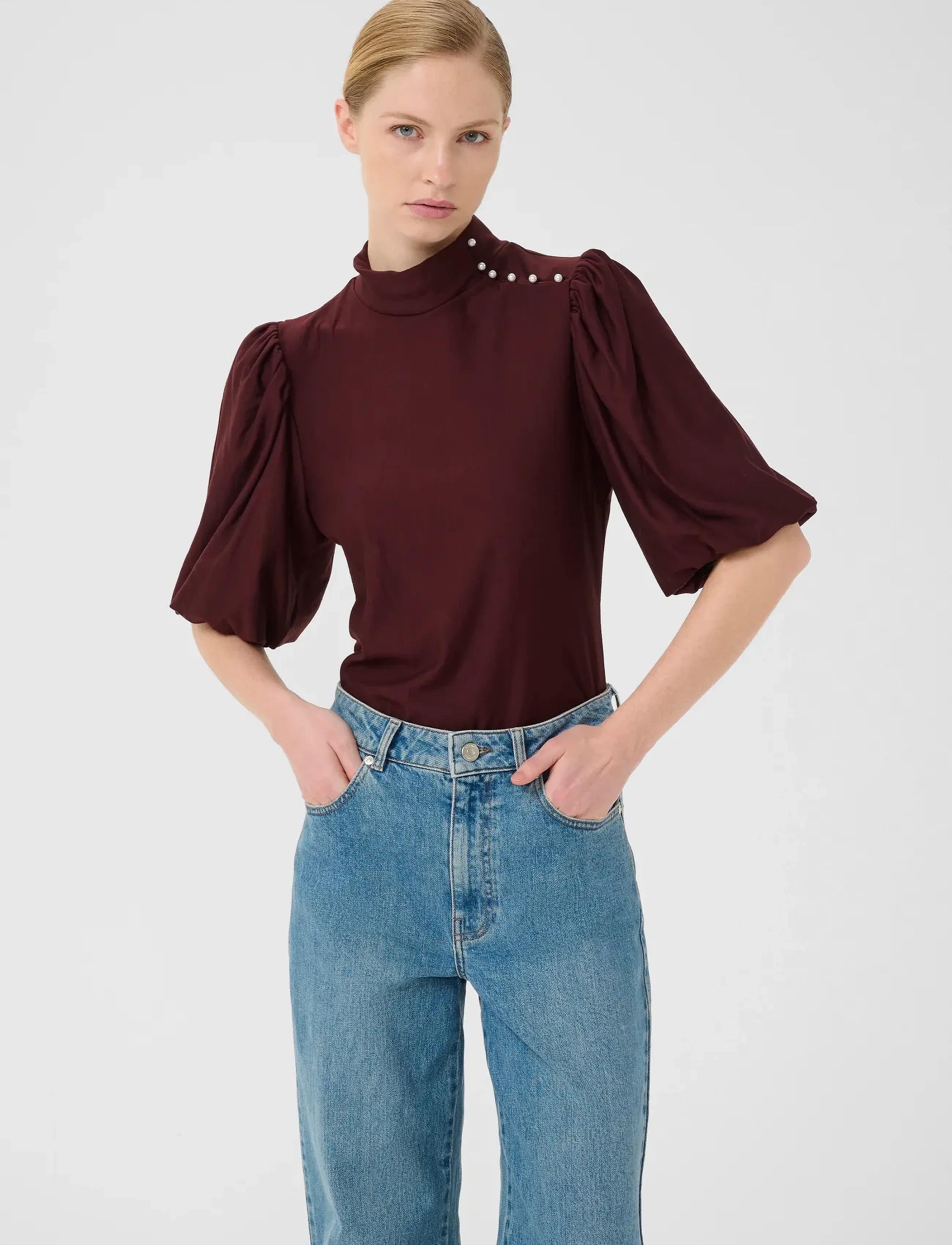 Gestuz GZrifa button balloon top - Lühikeste varrukatega pluusid - ARONIA / burgundy