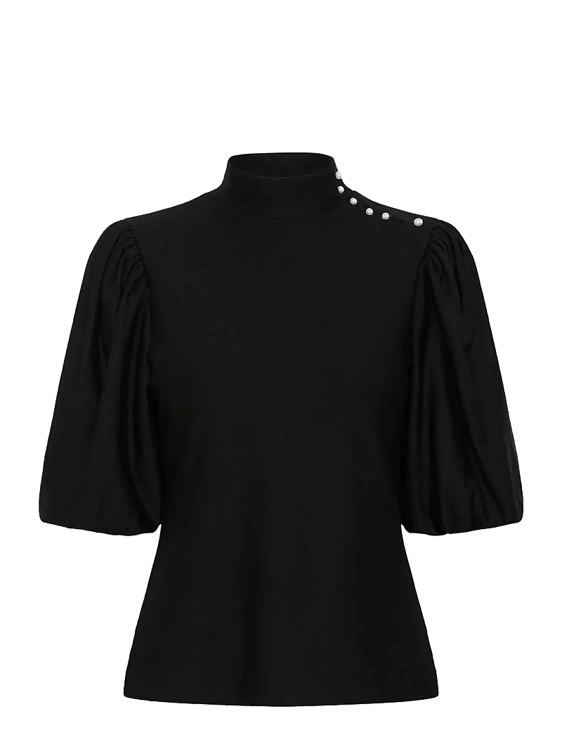 Gestuz - GZrifa button balloon top - short-sleeved blouses - black - 1
