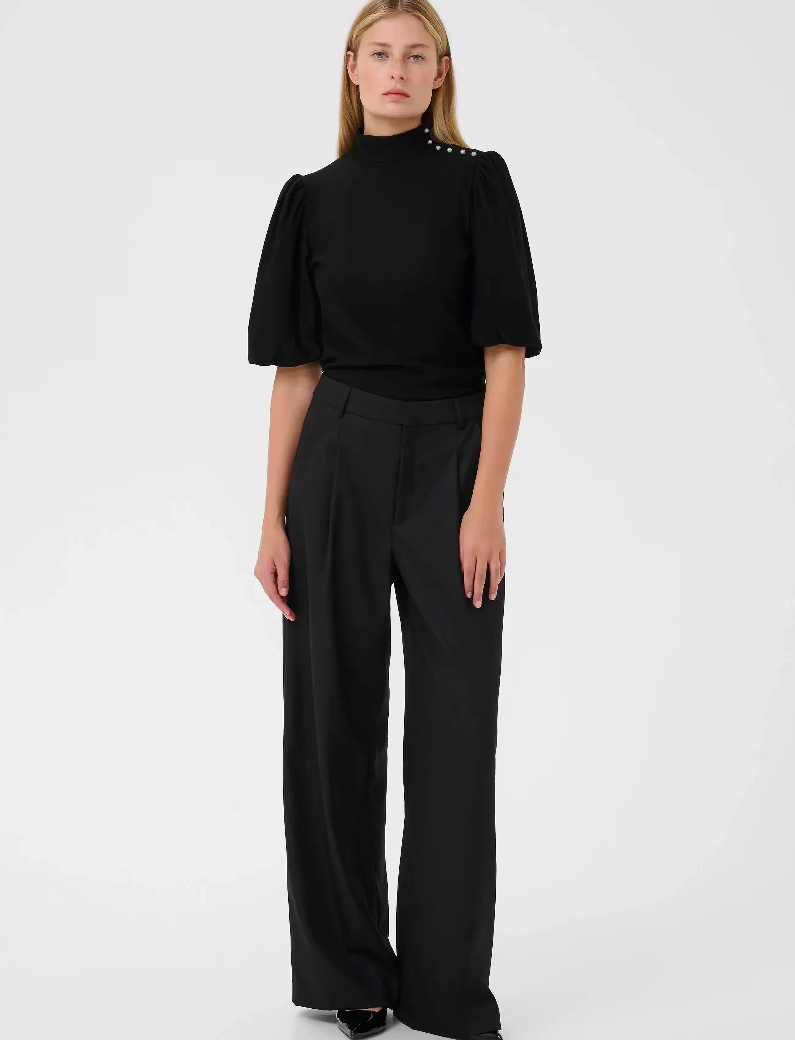 Gestuz - GZrifa button balloon top - kortærmede bluser - black - 3