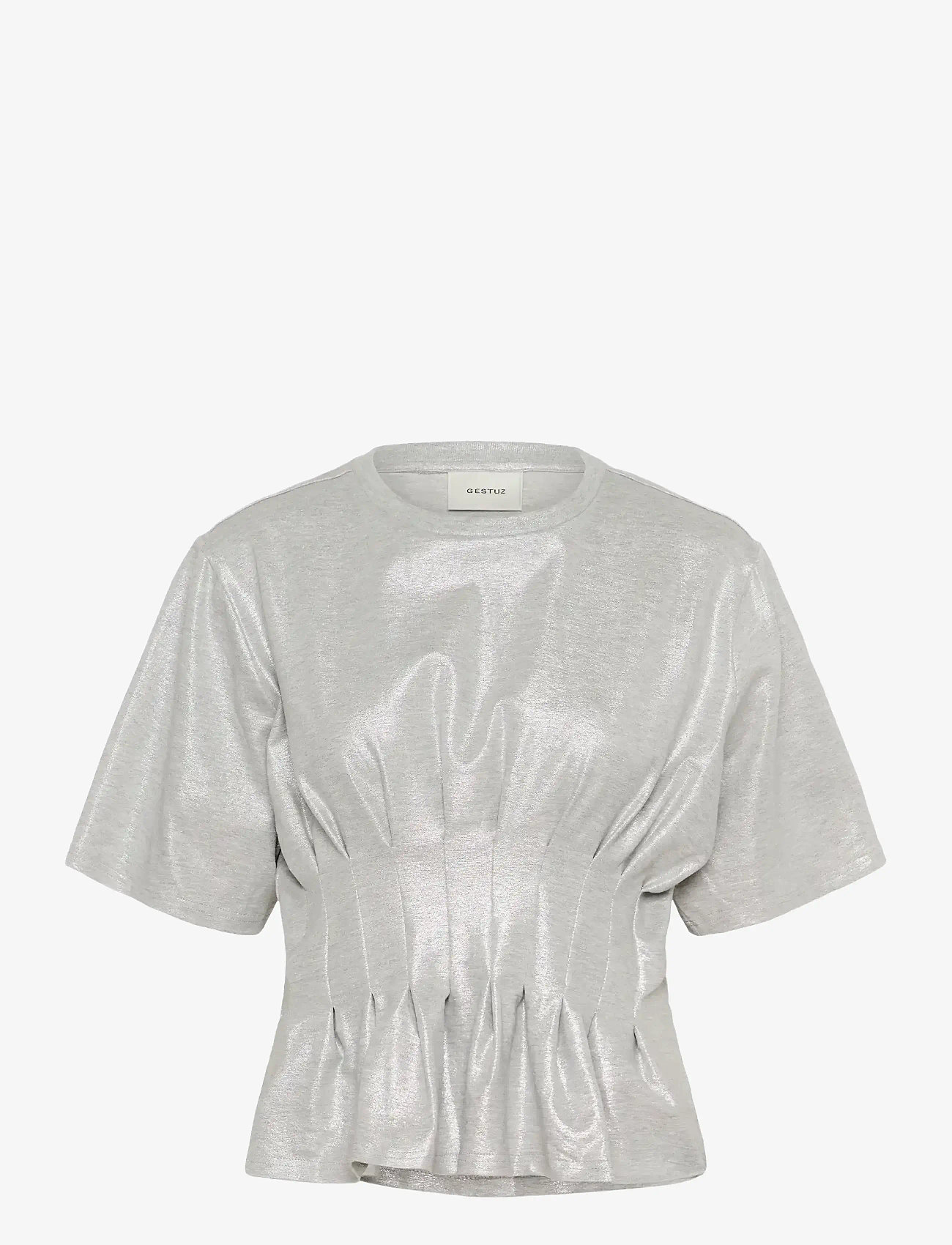 Gestuz - GZpamila tee - t-shirts - lgm / silver glitte foil - 1