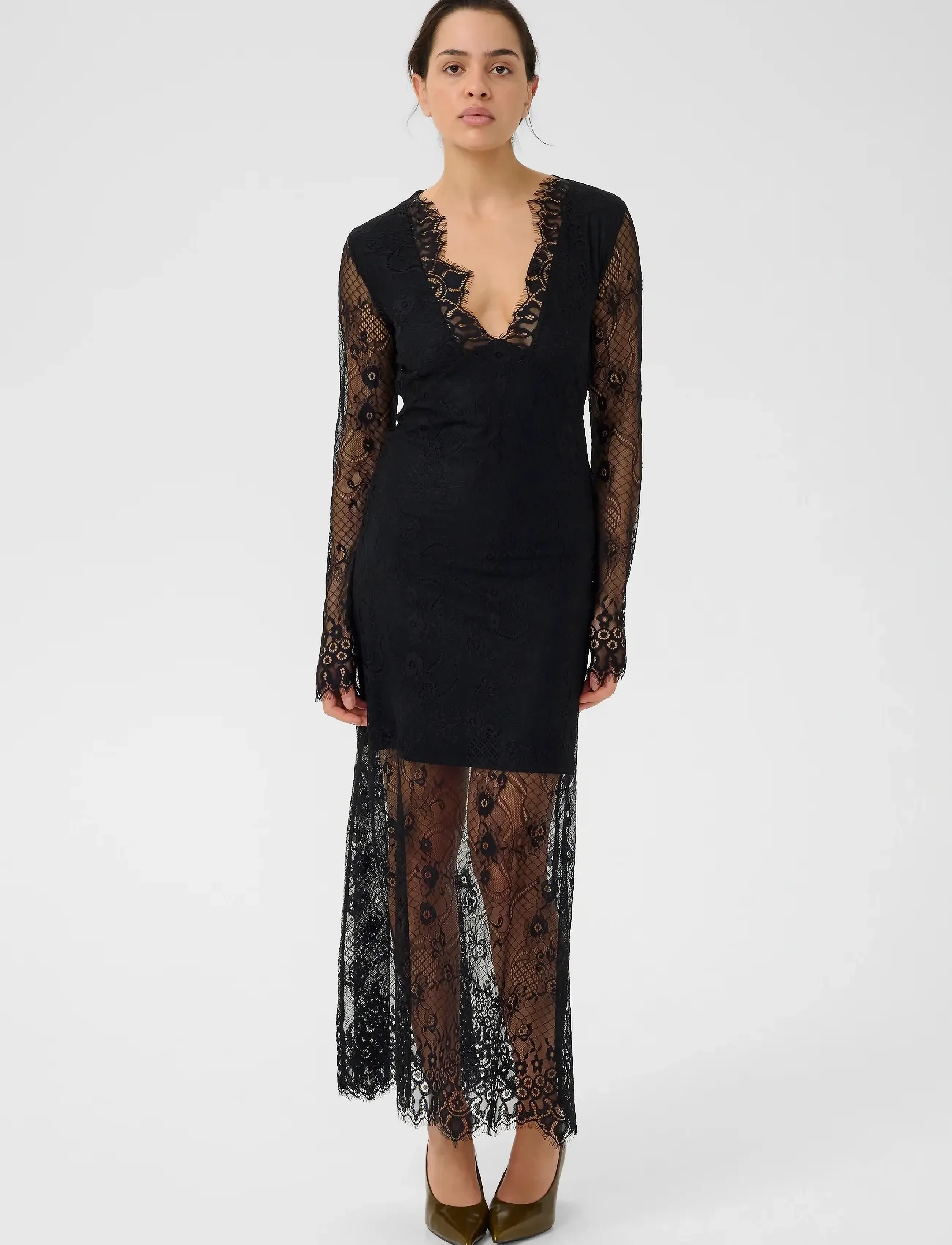 Gestuz Gzliani Dress, Kvinder, Langærmet Blondekjole, Sort, Str: XL