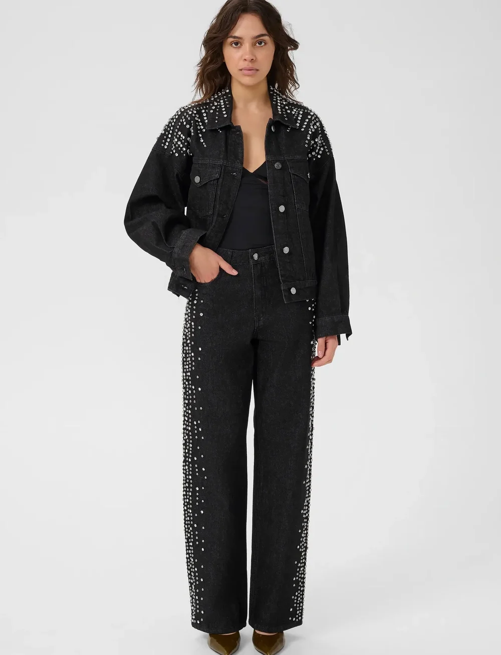 Gestuz - GZleei HW wide jeans - wide leg jeans - black - 3