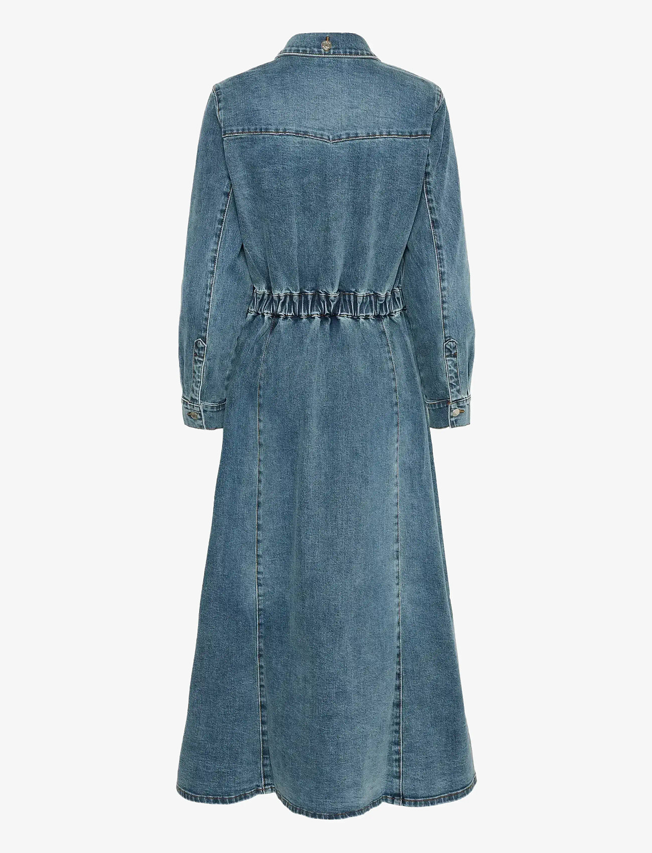 Gestuz - GZviva LS long dress - särkkleidid - vintage blue denim - 2