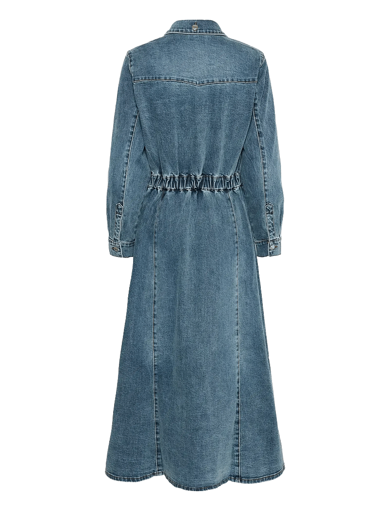 Gestuz - GZviva LS long dress - särkkleidid - vintage blue denim - 2