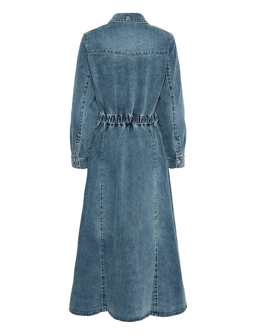 Gestuz - GZviva LS long dress - overhemdjurken - vintage blue denim - 2