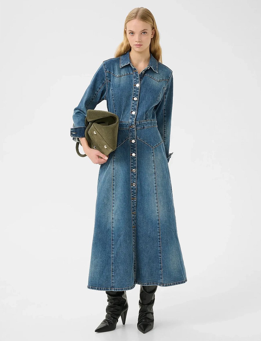 Gestuz - GZviva LS long dress - overhemdjurken - vintage blue denim - 0