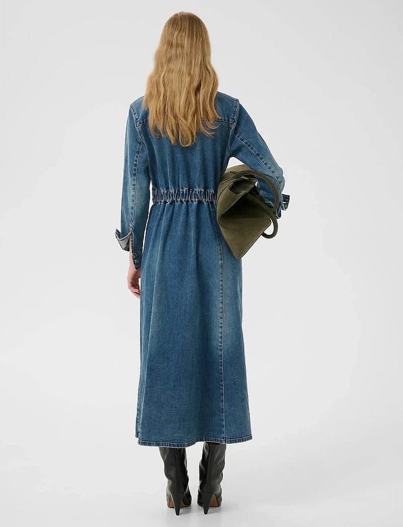 Gestuz - GZviva LS long dress - särkkleidid - vintage blue denim - 4