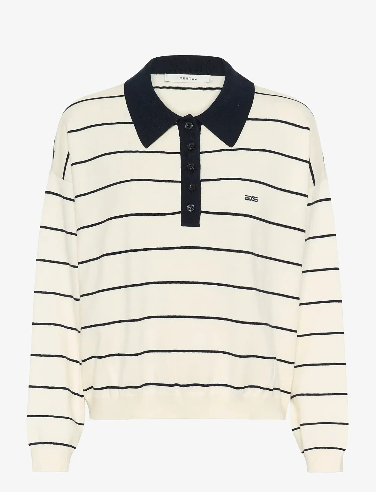 Gestuz - GZtaige polo pullover - sügisesed riided - egret/skycaptain striped - 0