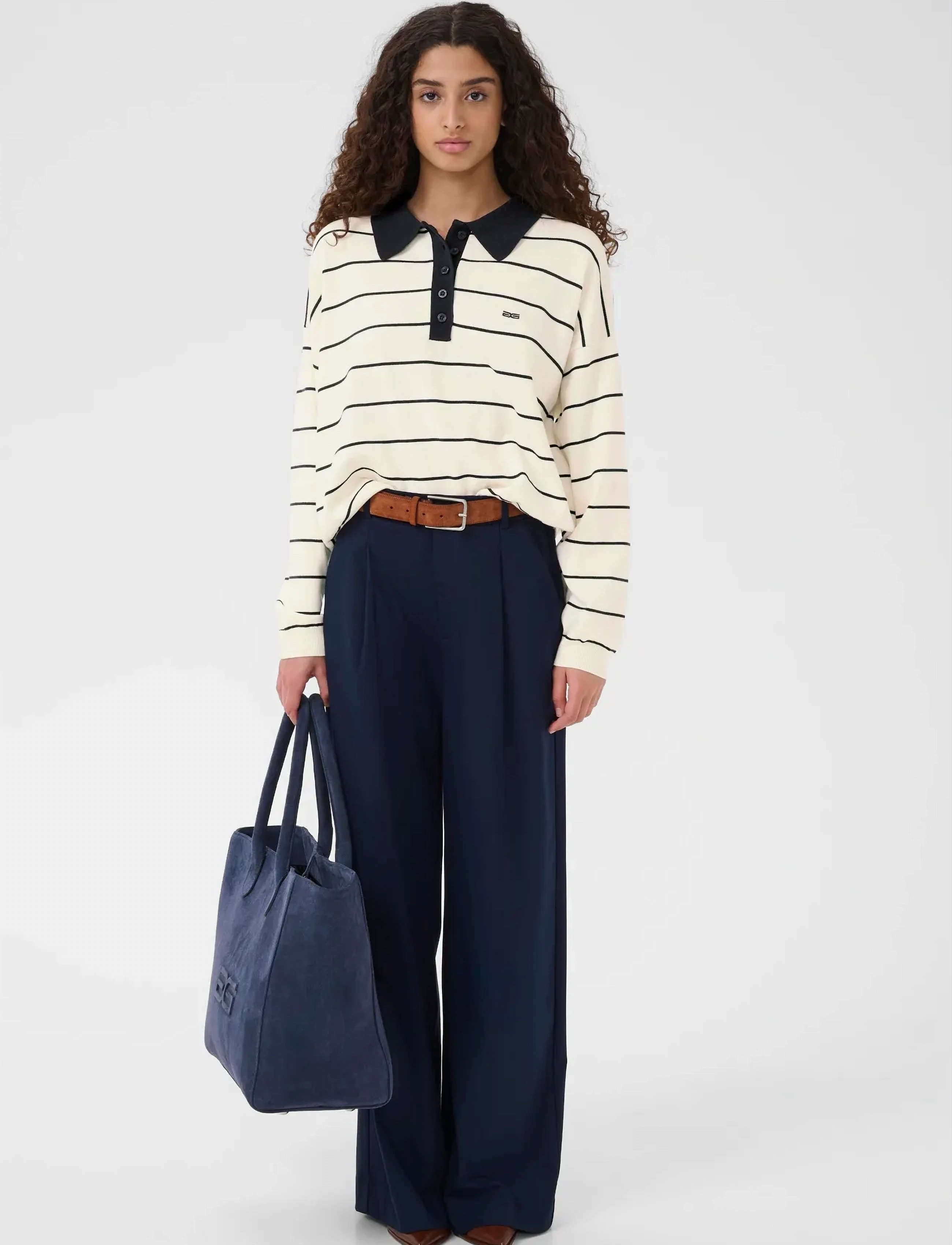 Gestuz - GZtaige polo pullover - egret/skycaptain striped - 3
