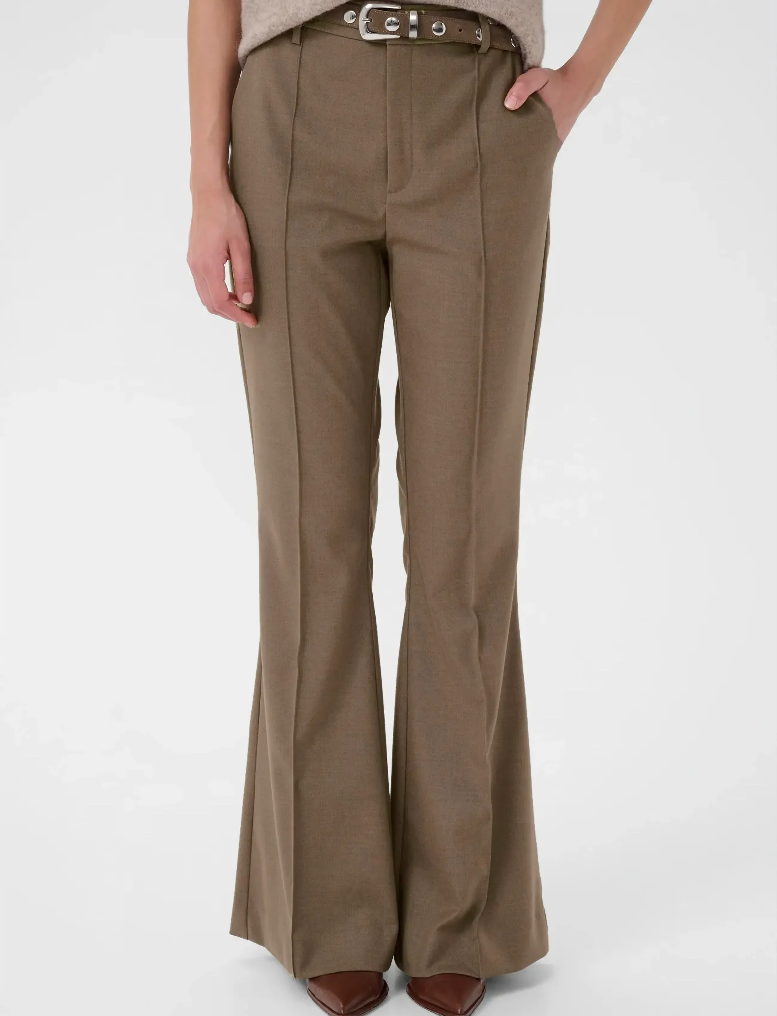 Gestuz GZpaula HW flared pants - Kleidung - DARK TIMBERWOLF MELANGE / brown