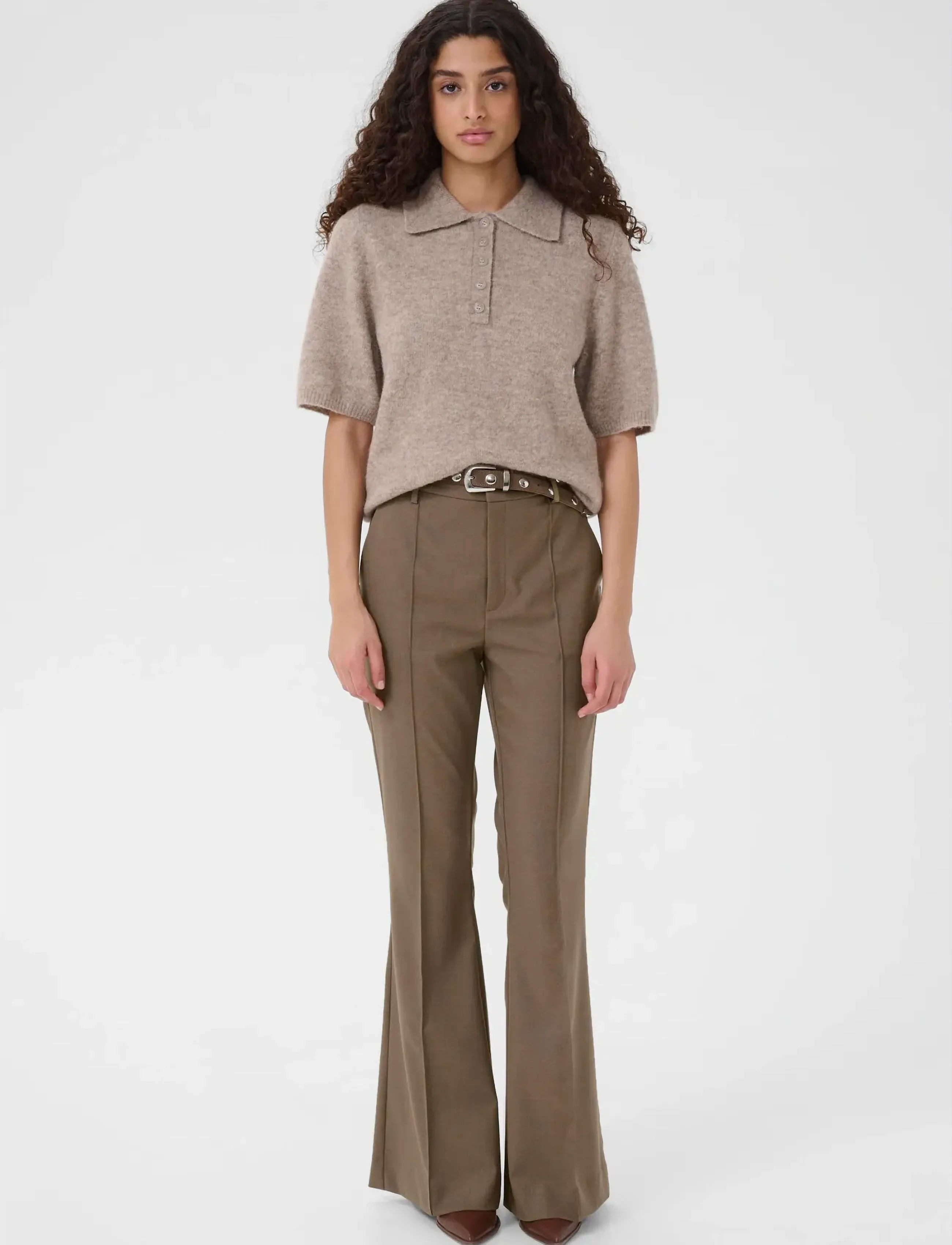 Gestuz - GZpaula HW flared pants - hosen - dark timberwolf melange - 3