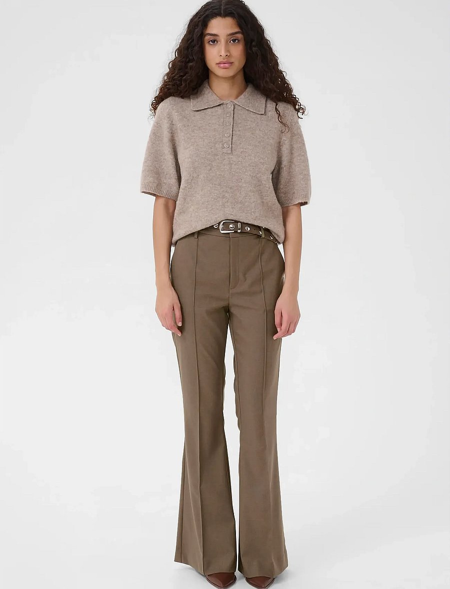 Gestuz - GZpaula HW flared pants - alt laiad püksid - dark timberwolf melange - 3