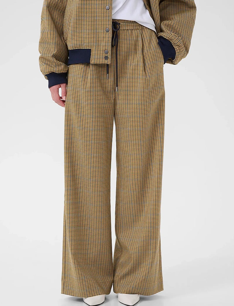 Gestuz - GZchicca HW pants - bukser med brede ben - corn/brown/blue check - 0