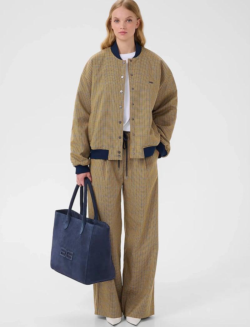 Gestuz - GZchicca HW pants - bukser med brede ben - corn/brown/blue check - 3