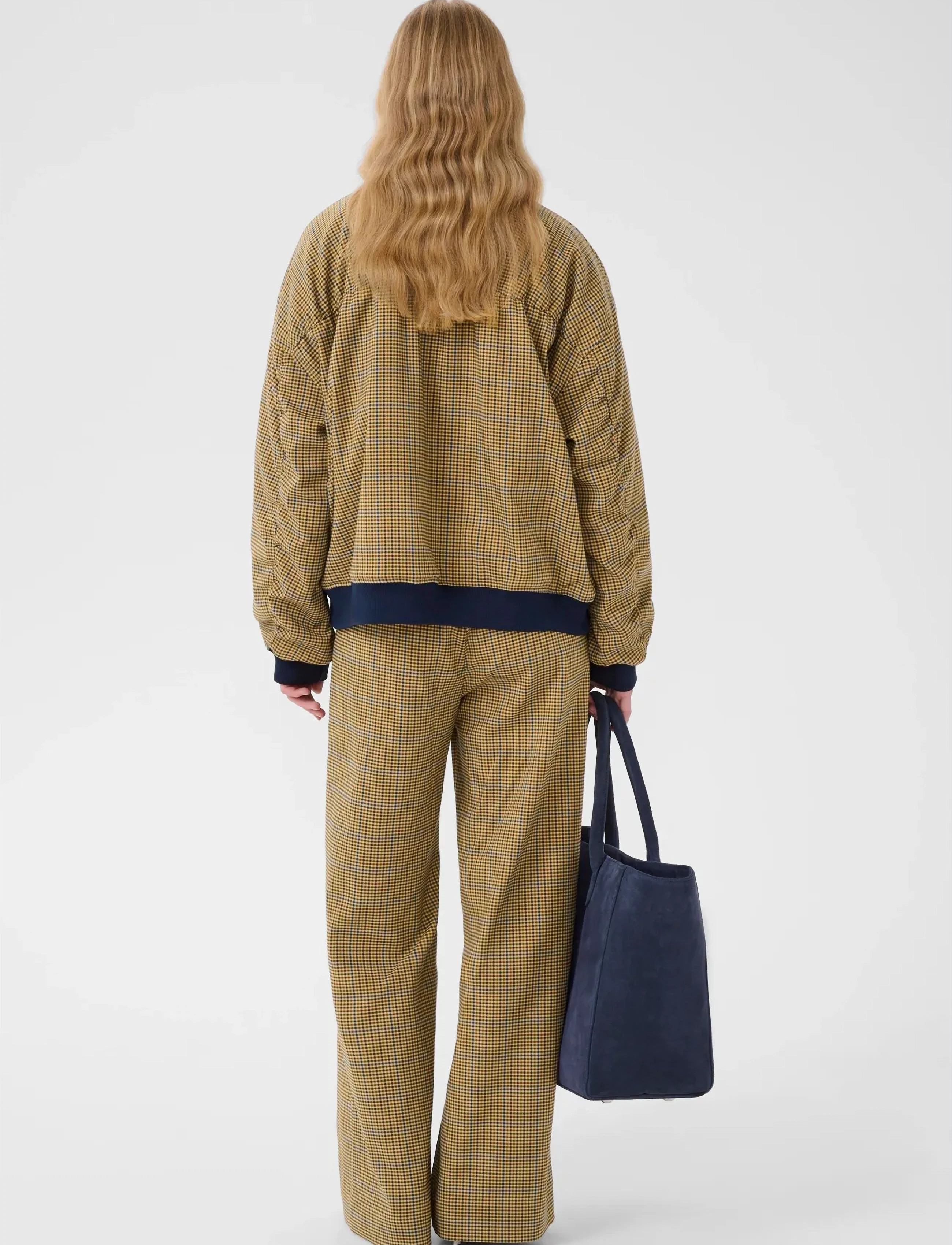 Gestuz - GZchicca HW pants - bukser med brede ben - corn/brown/blue check - 4
